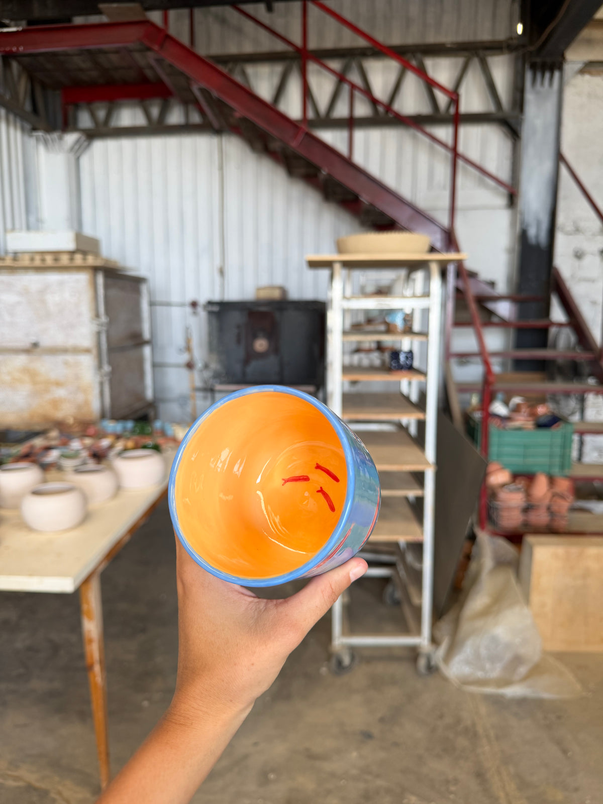 Vaso rayas y peces azul