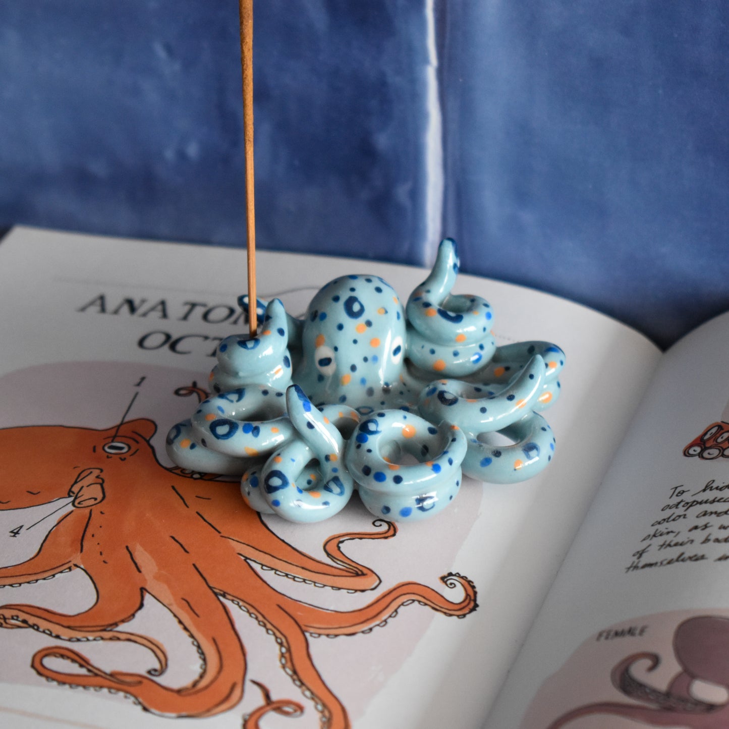 Pulpo azul claro portaincienso