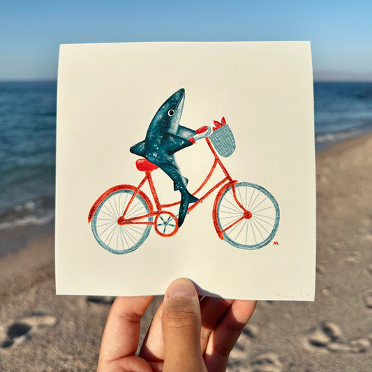 Print Tiburón en bicicleta
